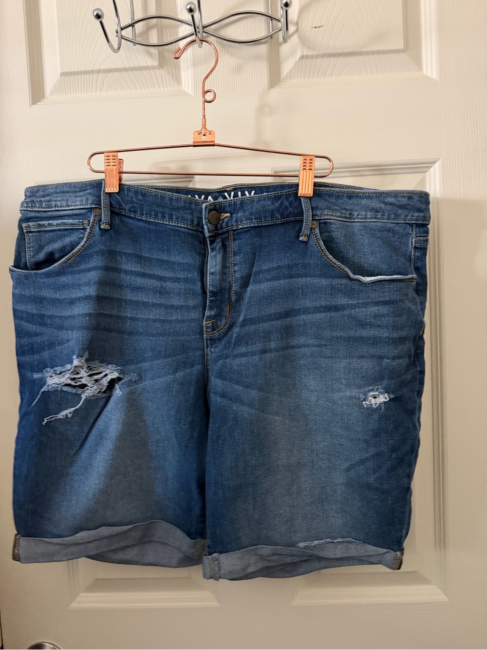 Ava & Viv Classic Blue Distressed Roll-Hem Jean Shorts